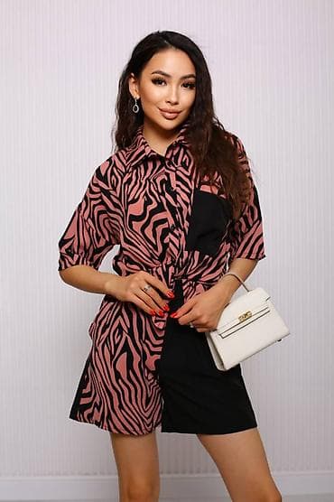 Блузки: Женский комплект из рубашки и шорт с принтом под зебру - Состав — 3
