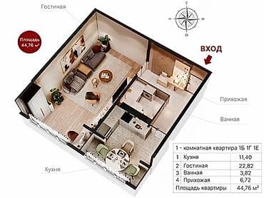 1: Продаётся 1‑комнатная квартира Дом «Пионер» район Тунгуч Состочние — 2