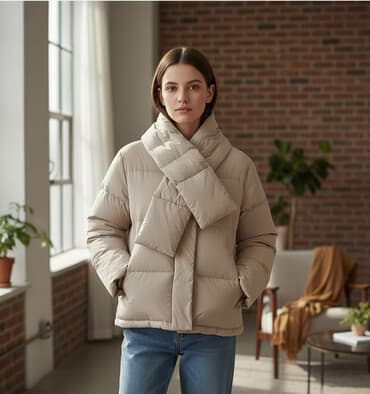 обувь из кореи: Женский пуховик южнокорейского бренда Prospect нейтрально бежевого — 1
