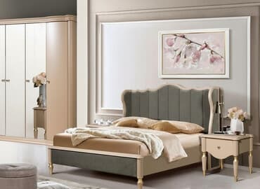 прикроватные тумбочки из экокожи: Спальный гарнитур, Двуспальная кровать, Дерево, цвет - Серый — 1