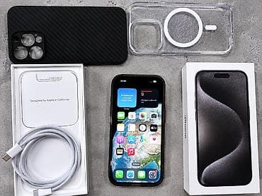 IPhone 15 Pro, Б/у, 128 ГБ, Чехол, Кабель, Коробка, 100 %