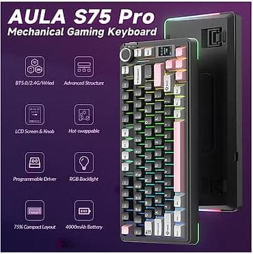 Клавиатура, Aula, Механическая, Bluetooth, Проводное подключение, Размер: 75%