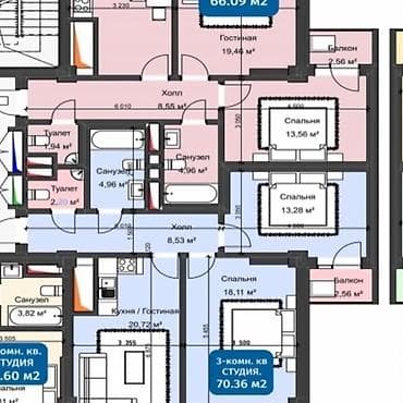 ала тол: 2 комнаты, 70 м², Кок-Жар ж/м Элитка, 10 этаж, ПСО (под самоотделку) — 2