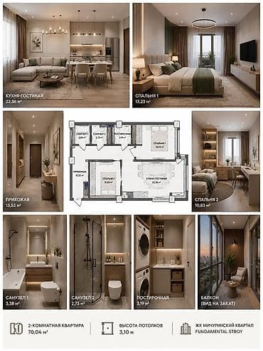 восточно: 2 комнаты, 70 м², Элитка, 5 этаж, Готовая ПСО (под самоотделку) — 5