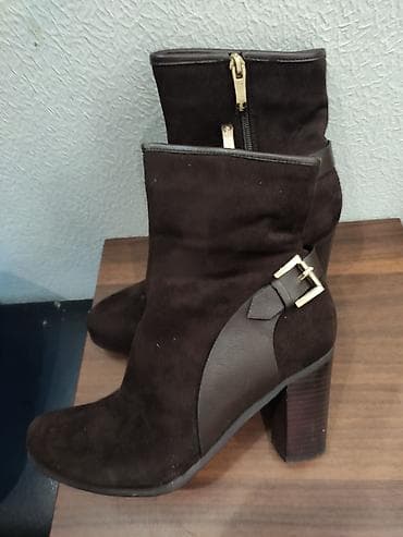 сапоги на каблуках: Черные ботинки в брутальном стиле - Модель: кожаные шнурованные — 6