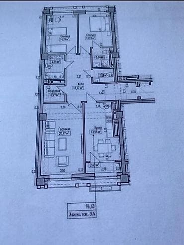 квартира кекрек: 3 комнаты, 96 м², Элитка, 7 этаж, Готовая ПСО (под самоотделку) — 9