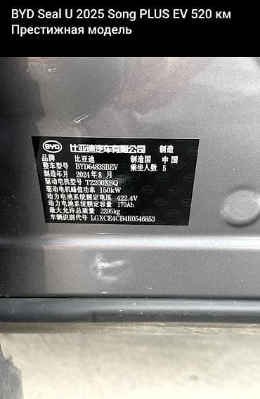 BYD Song EV: 2024 г., 0.1 - engine capacity л, Автомат, Электромобиль, Кроссовер — 6