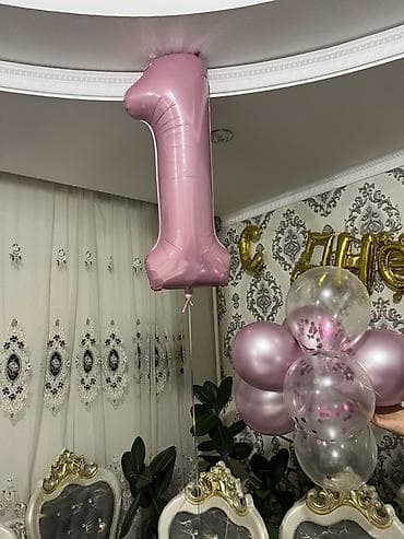 Балатылар: Фольгированный шар-цифра «1» и набор шаров в розово-прозрачной гамме — 1