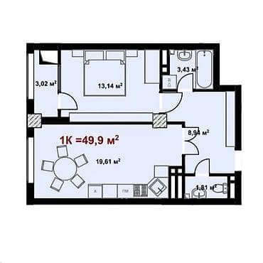 5: 1 комната, 50 м², Кок-Жар ж/м Элитка, 9 этаж, ПСО (под самоотделку) — 6