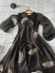 роскошное вечернее платье: Вечернее платье, Длинная модель, Шифон, С рукавами, Перья, L — 2