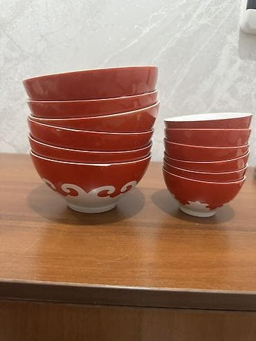 dish sets: 42 предмета, Наборы керамических, покрытых глазурью пиал, кесе малые — 1