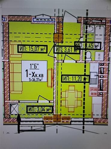 nova city: 1 комната, 37 м², Элитка, 11 этаж, Готовая ПСО (под самоотделку) — 2