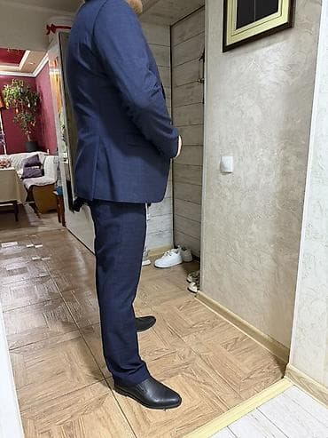 кастюм шым: Мужской костюм-двойка, темно-синий с едва заметной клеткой. - — 4