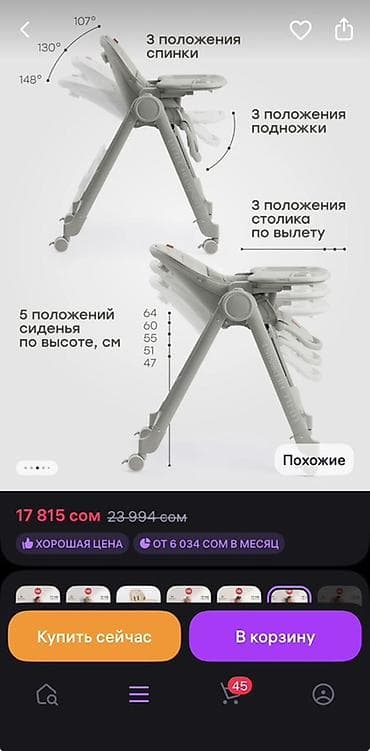 Детский стульчик для кормления+ шнзлонг Little Hedonist, серый -
