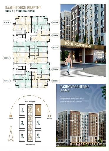 58: 1 комната, 58 м², Орто-Сай с. Элитка, 6 этаж, ПСО (под самоотделку) — 2