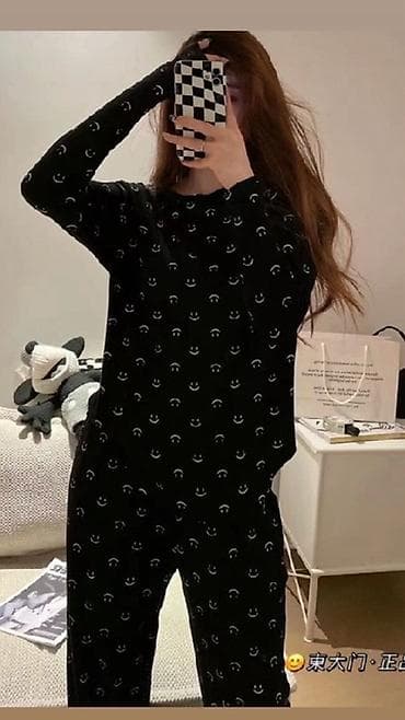 Жеке буюмдар: Домашний костюм-двойка с принтом смайлов - Комплект: лонгслив с — 4