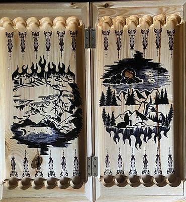 Нарды Шахматы два в одном .ручной работы . фишки фигурки зарики всё в