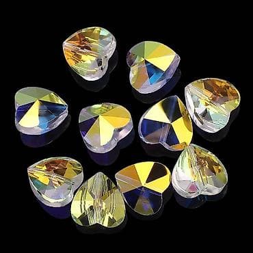 Бусина стекло 14 мм, сердце, граненое, прозрачное, пришивное, цена