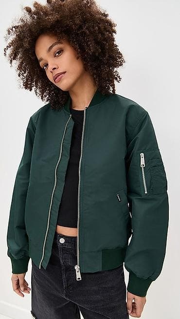 Спортивная одежда: Бомбер женский, тёмно‑зелёный. - Классический крой: укороченная — 1