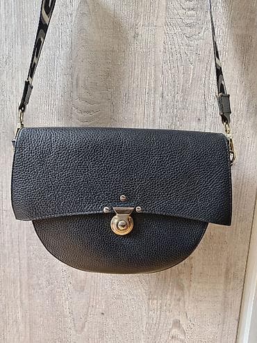 сумка седло: Сумка-седло из натуральной кожи, черный цвет. - Материал: плотная — 1