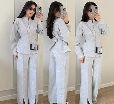 латексный костюм: Женский костюм из трикотажа: куртка на молнии + прямые брюки - — 2