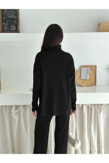 трикотажные брюки: Женский костюм двойка Свитер с высокой горловиной Брюки прямого кроя — 6