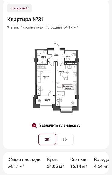 Недвижимость: 1 комната, 55 м², Восток-5 мкр Элитка, 9 этаж, ПСО (под самоотделку) — 3