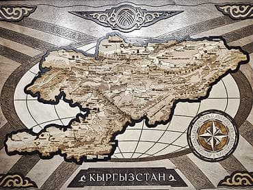 Большая деревянная 3D-карта Кыргызстана в раме. Размер 110х65 см -