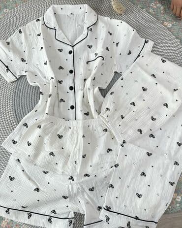 джинсова сорочка: Пижама, Муслин, Китай, На пуговицах, 2XL, M, L — 8