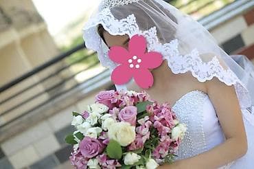 second hand: Свадебное платье, S, Рукава прозрачные, С корсетом, Жемчуг, Б/у — 6