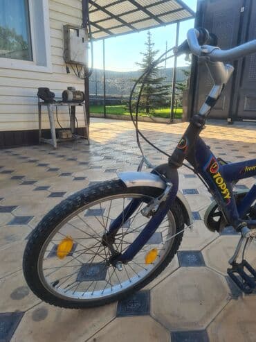 диска семерка: Детский велосипед Topsy синего цвета, оснащенный багажником, передним — 7