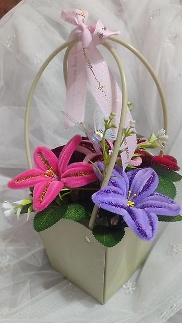 наполнители для подарков: Декоративные цветочные композиции в корзиночке - Ручная работа — 3