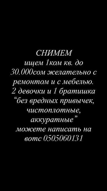 сниму квартиру 3 комнатную: Запрос на аренду: ищем 1‑комнатную квартиру до 30 000 сом — 1