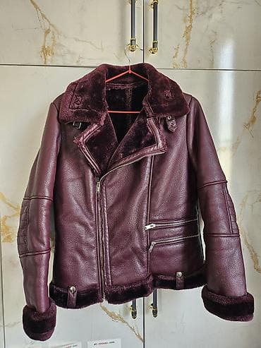 Кофты, свитеры: Женская дублёнка-косуха, бордовый цвет — 1