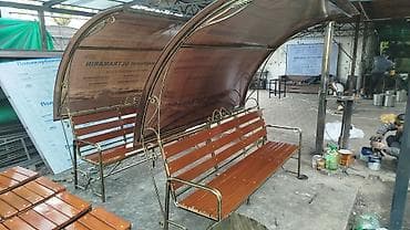 топчан с навесом фото: Скамейка Металл, Со спинкой, С крышей — 7