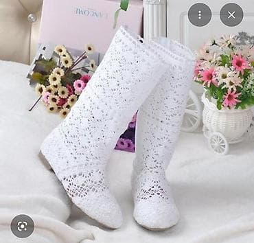 Белые кружевные сапожки-берцы до колена.размеры есть - Материал