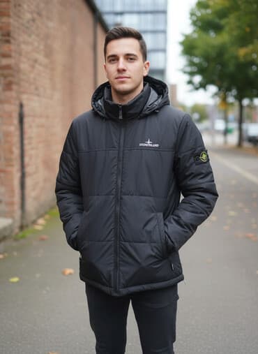 белорусская обувь для проблемных ног бишкек: Куртка Stone Island с капюшоном, черная. - Модель: утеплённая куртка — 1