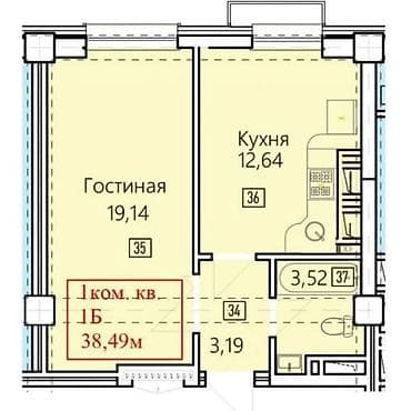 property: 1 комната, 39 м², Элитка, 3 этаж, Готовая ПСО (под самоотделку) — 3