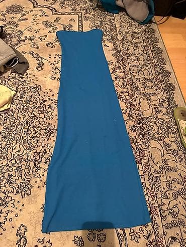 Повседневные платья: Платье-микс 2-в-1: синее трикотажное миди + верх-рубашка в тонкую — 4