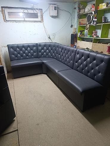 угловой кожаный диван: Кухонный мягкий уголок, Другой материал, цвет - Серый — 3