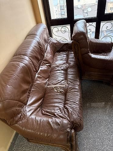 кожанный кресло: Комплект мягкой мебели, цвет - Коричневый — 5