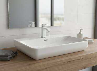 столешница в ванную комнату: Раковина для ванной, Квадратная форма, Материал: Керамика — 1