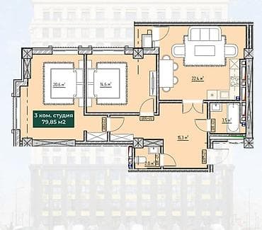 central park бишкек: 3 бөлмө, 80 м², Элитка, 10 кабат, Даяр ПСО (өзү оңдоп түзөтүп бүтүү үчүн) — 7