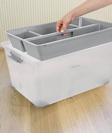 пластиковые яшики: Ящик для хранения Plast Team BERGEN, с лотком, 40л, 565х385х270 — 1