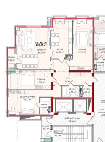 жилой дом в оше: 4 комнаты, 155 м², Элитка, 13 этаж, ПСО (под самоотделку) — 4