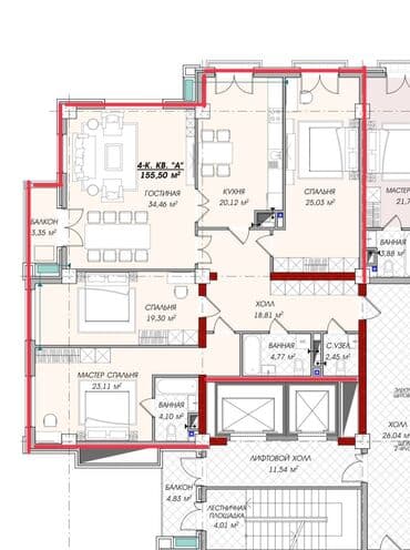 можно под ипотеку: 4 комнаты, 155 м², Элитка, 13 этаж, ПСО (под самоотделку) — 4
