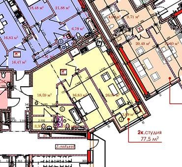 рассрочка квартира бишкек: 2 комнаты, 77 м², Элитка, 8 этаж, Готовая ПСО (под самоотделку) — 1