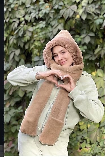 худи с мехом внутри: Шарф, Новый, Унисекс, цвет - Бежевый — 4