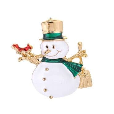 украшения с национальными узорами: Стильные праздничные броши: снеговик и новогодняя трость. Яркие — 4