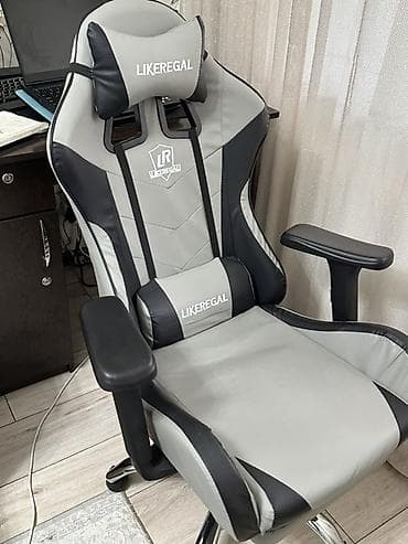 Игровые кресла: Игровое кресло, Новый, С колесиками, цвет - Серый, Экокожа — 4